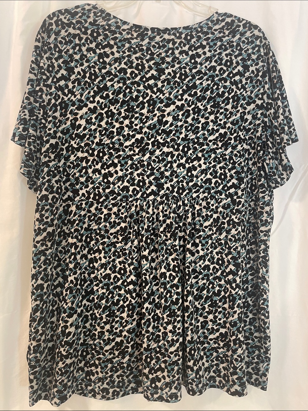 Daisy Fuentes 1X  Teal Black White Leopard-Print Wrap Pullover Top Preworn - Picture 6 of 13